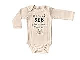 Blauer-Storch Babybody mit Druck Baby Body mit Spruch Klar bin ich süß schau dir meine Mama an Kätzchen Geschenk für Kleinkind Langarm Bio Baumwolle