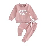 Geagodelia Baby Mädchen Kleidung Outfit Babykleidung Set Langarmshirt Sweatshirt + Hose Neugeborene Weiche Babyset Zweiteiler Daddy's Girl (A - Pink, 6-12 Monate)