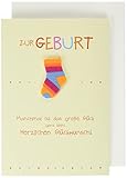 Perleberg Karte zur Geburt in 11,6 x 16,6 cm - Hochwertiges Geschenk für Mädchen & Junge - Geburtstagskarte mit Socken-Motiv - Geburtskarte mit Umschlag - Glückwunschkarte