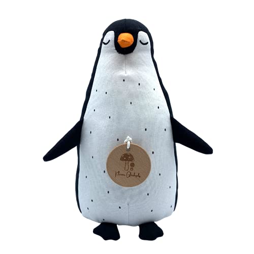 Premium Spieluhr - Pepe der Pinguin mit ' Fly me to the moon' Melodie - ideale Einschlafhilfe für Babys - nachhaltige Babyspieluhr aus Leinen - geniales Geschenk zur Geburt, Taufe oder Babyparty