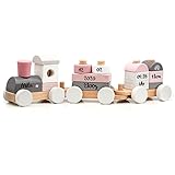 Holz Eisenbahn rosa - personalisierbar I Geschenk zur Geburt Mädchen I Handmade Holzspielzeug mit Steckformen I Personalisierte Geschenke Baby I Holzzug mit Name & Geburtsdaten