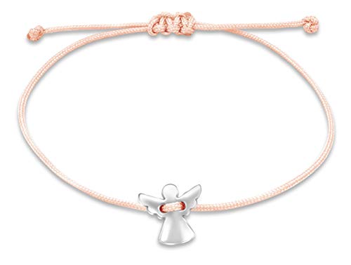 Nuoli® Schutzengel Armband Damen Silber (verstellbar bis 20cm) Engel Armbändchen für Frauen & Mädchen, aus rosa Stoff mit Metall Anhänger