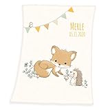 Wolimbo Babydecke mit Namen personalisiert - Motiv Waldfreunde - Besticktes Geschenk für Mädchen und Junge