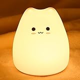 LOVERUIS Katzen Nachtlicht Kinder, 7 Farbwechsel LED Tragbare Touch Baby Lampe, USB aufladbar Silikon Tier Nachtlicht für Kinder Kindergarten Kleinkind (Kleine süße Katze)