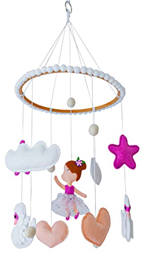 Baby-Mobile, handgemacht aus nachhaltigen Materialien (Filz und Holz), perfekt fürs Kinderzimmer und als Geschenk zur Geburt, Taufe oder Baby Shower (Rosa)