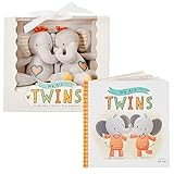 Tickle & Main Wir sind Zwillinge, Baby- und Kleinkind-Geschenkset für Zwillinge, Erinnerungsbuch und 2er-Set Plüschelefanten-Rasseln für Jungen und Mädchen