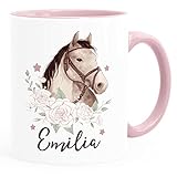 SpecialMe® Kinder-Tasse mit Namen personalisiert Pferd Pferdemädchen Geschenk Mädchen Namensgeschenke weiss-innen-rosa standard