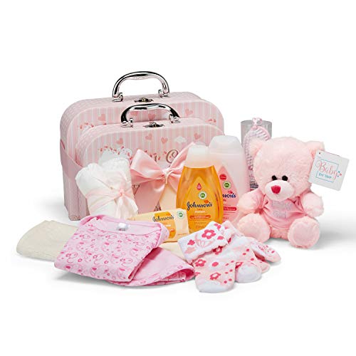 Baby Geschenkset - Pink Hamper voller Babyprodukte in 2 Baby Girl Keepsake Boxen