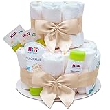 MilaBoo® 2-stöckige Windeltorte neutral mit Premiumprodukten von HIPP I Besonderes Geschenk zur Geburt I Persönliches Babygeschenk zur Taufe und Babyparty (beige)
