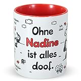 Sheepworld »Ohne … ist alles doof.« Tasse mit Wunschnamen, personalisiert (rot) | Porzellan, 32,5 cl, Tasse mit Namen | Geschenk personalisiert | L1370