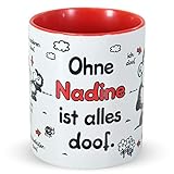 Sheepworld »Ohne … ist alles doof.« Tasse mit Wunschnamen, personalisiert (rot) | Porzellan, 32,5 cl, Tasse mit Namen | Geschenk personalisiert | L1370