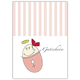 16x Geschenk Gutschein (Mengenrabatt) zur Taufe/zur Geburt mit lustigem Baby Mädchen mit Heiligenschein