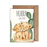 WBdesignz Glückwunschkarte zur Geburt von Zwillingen - Bezaubernde Geschenkarte mit Umschlag Hurra Zwillinge! Herzliche Glückwünsche Babybarty Geburtsglückwunsch Babyglückwünsche (DIN A6)