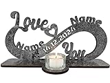 Waluna® Liebesgeschenk Love You personalisiert mit Zwei Wunschnamen und Datum Teelichthalter Unendlichkeitszeichen zum Jahrestag Hochzeit mit Kerzen in 12 Farben kerzenhalter Gechenk Tischdeko
