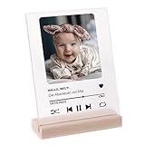 LAUBLUST Song Cover Glas Bild mit Foto Acrylglas & Holzsockel - Personalisiertes Geschenk mit Baby Bild - Kinder Musik-Player | ca. 15 x 20 cm - Fotogeschenk zur Geburt | Geschenk für Frauen & Männer