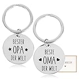 GEBETTER 2 pcs Schlüsselanhänger Oma und Opa Geschenke mit Gravur Beste Oma Bester Opa der Welt Geburtstagsgeschenk Weihnachtsgeschenke zur Geburt Großeltern für Omatag Geburtstag Weihnachten Ostern