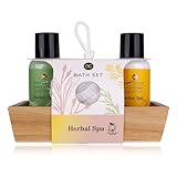 Accentra Geschenksest HERBAL SPA in dekorativer Holzbox, inkl. 100ml Duschgel, 100ml Bodylotion und Netzschwamm - Verpackung (Papier) und Flaschen aus recyceltem Material