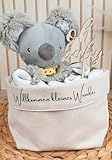 Windeltasche mit Koala-Schmusetuch | handgemachte Windeltorte | Made in Germany mit schönem Zubehör | Baby Geschenk u. Geschenk zur Geburt