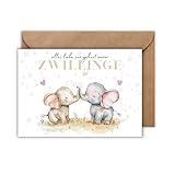 Glückwunsch Karte mit Umschlag - schöne Glückwunschkarte zur Geburt von Zwillingen “Alles Liebe zur GEburt euer Zwillinge” süße Geschenkkarte Schwangerschaft Geburt Baby Babyparty Mutter (DIN A6)