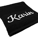 Handtuch mit Namen oder Wunschtext Bestickt, personalisiertes Duschtuch, individuelles Badetuch, 100% Baumwolle, 100 x 50 cm schwarz