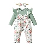 Baby Strampler Neugeborene Mädchen Kleidung Rüschen Langarm Onesie Floral Bowknot Jumpsuit Bodysuit Stirnband Outfit Set