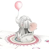 papercrush® Pop-Up Karte Baby Elefant (Rosa) - 3D Geburtskarte für Mädchen, Glückwunsch oder Geldgeschenk zur Geburt von Tochter, Glückwunschkarte für Enkelkind