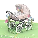 papercrush® Pop-Up Karte Geburt Kinderwagen - Neutrale 3D Geburtskarte für Mädchen & Jungen, Glückwunsch zum Baby, Glückwunschkarte oder Geldgeschenk zur Geburt, Handgemachte Babykarte