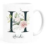 SpecialMe® Kaffee-Tasse mit Buchstabe Initiale Monogramm personalisiert mit Namen Rosen-Motiv persönliche Geschenke weiß Keramik-Tasse