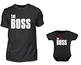Vater Baby Partnerlook Set - Papa Baby Partnerlook T-Shirt Und Baby Body Kurzarm Strampler - The Boss The Real Boss - Papa Geschenk Idee