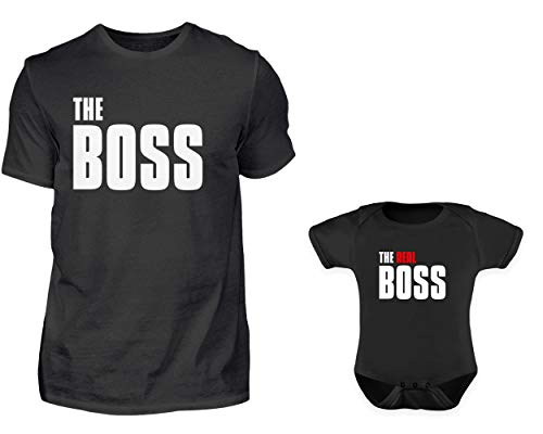 Vater Baby Partnerlook Set T-Shirt Und Babybody Strampler Für Den Sohn Oder Tochter The Boss The Real Boss