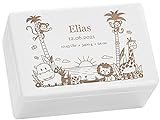 LAUBLUST Erinnerungsbox Baby Personalisiert - Dschungel - Geschenk zur Geburt | M - ca. 30x20x14cm, Holzkiste Weiß FSC®
