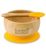 bamboo bamboo Bambus-Babyschale und Löffel-Set mit abnehmbarem, lebensmittelechtem Silikon-Saugnapf für Kinder - sicherer, stabiler, ungiftiger Saugnapf zum Selbstessen für Kleinkinder (11,8 Unzen)