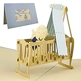 Karte zur Geburt, Glückwunschkarte, Baby Junge, blau, Pop-Up Karte, Baby Geschenk, Gastgeschenk zur Geburt, elegant und edel, G09.2