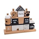 Steckspiel Haus schwarz-weiß I Personalisierbares Geschenk zur Geburt I Handmade Holzspielzeug I Personalisierte Geschenke Baby I Label-Label I Stapelturm mit Name & Geburtsdaten