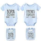 culbutomind Baby Zwillinges Stramplers Zusammen Geboren Freunde Für Immer Neugeborenen Bodys Jungen Mädchen Geschenk Kurzarm Zwillinge Kleidung Mit Lätzchen(blau 6m)