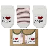 Baby Socken 0-3 Monate | Baumwolle Babysocken 0-3 Monate Socken mit Spruch I Love You MAMA & PAPA Neugeborenen Babyparty Geschenke zur Geburt (DE/NL/SE/PL, Alter, 0 Monate, 3 Monate, MAMA und PAPA)