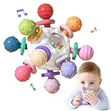 Beißspielzeug Baby ab 3 Monate, Sensorik Rassel Greifball Babyspielzeug aus Silikon, Montessori Motorikspielzeug Baby Geschenk ab 0 6 9 Monate