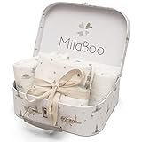 MilaBoo® Baby Mulltücher 80x80 cm I 100% Bio-Baumwolle GOTS-zertifiziert I Spucktücher Baby mit Spielkoffer FSC I Geschenk zur Geburt (Wasserwelt Mulltücher)
