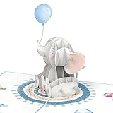 papercrush® Pop-Up Karte Baby Elefant (Blau) - 3D Geburtskarte für Jungen, Glückwunsch oder Geldgeschenk zur Geburt von Sohn, Glückwunschkarte für Enkelkind