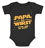 MoonWorks® Baby Body mit lustigem Spruch Yoda Papa du wirst stark Sein du musst Ankündigung Schwangerschaft schwarz 0-3 Monate