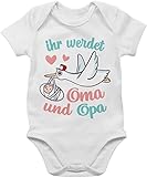 Baby Body Junge Mädchen - Zur Geburt - Ihr werdet Oma und Opa - Storch - 1/3 Monate - Weiß - geschenke für werdende omas geschenk born oma. strampler schwangerschaft verkünden ideen pregnancy