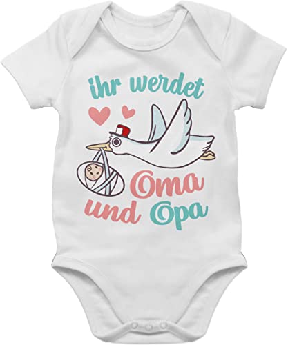 Shirtracer Baby Geschenke zur Geburt - Ihr werdet Oma und Opa - Storch - 1/3 Monate - Weiß - Baby Strampler von oma und Opa - BZ10 - Baby Body Kurzarm für Jungen und Mädchen
