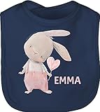 Baby Lätzchen - Mädchen Hase Rabbit Häschen Langohr Süße Hasen - Unisize - Navy Blau - babygeschenke zu ostern babygeschenk personlisiert hasenmotiv name kinderlatz personalisierte