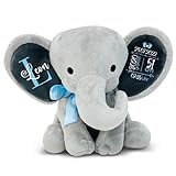 Love Faith - Kuscheltier Grauer Elefant mit Blauer Schleife - personalisiertes Baby-Plüschtier - perfekte Geschenkidee zum Geburtstag, Taufe oder Geburt