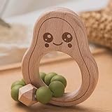 Avocado Beißring für Baby Natur Holz grün - Kauspielzeug, Zahnungshilfe für Jungen & Mädchen - Baby-Spielzeug Beissring als Geschenk zur Geburt - Holz-Spielzeug nachhaltig BPA-frei schadstofffrei