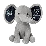 Personalisierte Geschenke Baby Elefant Junge Kuscheltier Mädchen Plüsch Geschenkidee zur Geburt & Taufe personalisiert mit Namen Geburtsdaten Taufspruch (Grau)