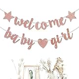 Welcome Baby Banner, Willkommen Zurück Banner, Herzlich Willkommen Zuhause Banner Deko mit Herzen, für Partydeko Party Dekoration Zuhause Baby Geburt Weclome Home (Pink)