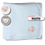 Steiff Babydecke mit Namen | personalisiert | 3 Farben | kuschelig weich | warm | Steiff Baby Decke (Hellblau)