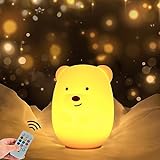 WHA&DARREN Bear nachtlichter für kinder LED Baby Nachtlicht nachttischlampe kinder nachtlicht kinder Kinderzimmerlicht tragbares Silikon Nachtlicht Fernbedienung/Touch Steuerung/dimmbares