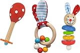Eichhorn 100017045 - Baby Starter/Geschenke Set mit Maraca, Greifling mit Sound und Greifling mit Hasenmotiv, 3-teilig, ab 3 Monaten